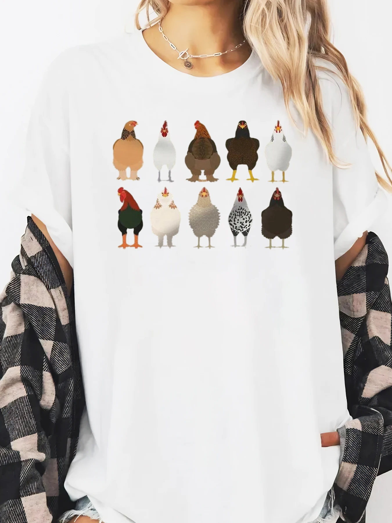 

Женская футболка с длинными рукавами и принтом курицы на День Благодарения, повседневная, осенне-зимняя, белая, больших размеров