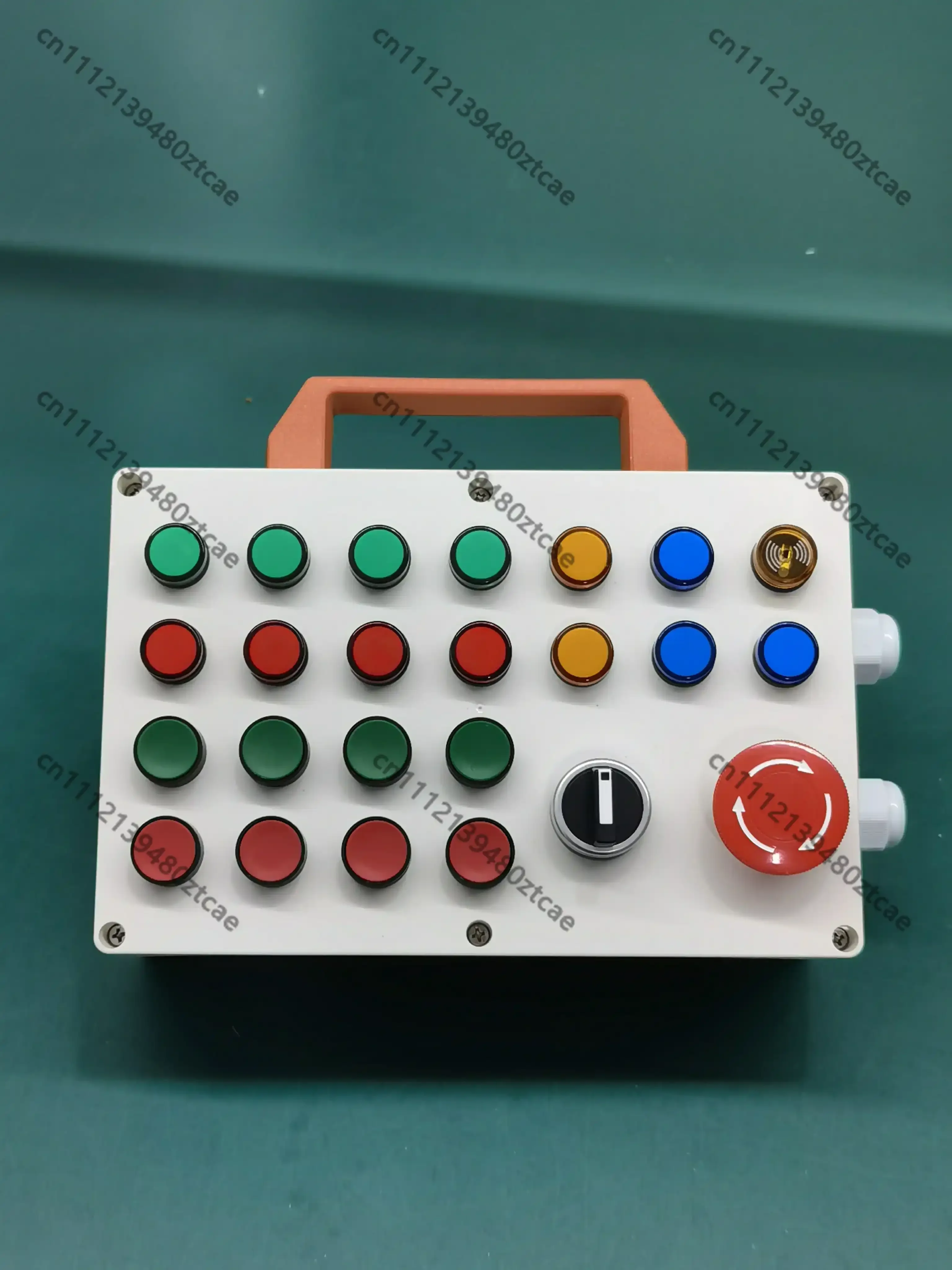 24 Hole PLC Debug Push Button Box With Handle 2 Cable Holes Electrician PLC Training Practice Case