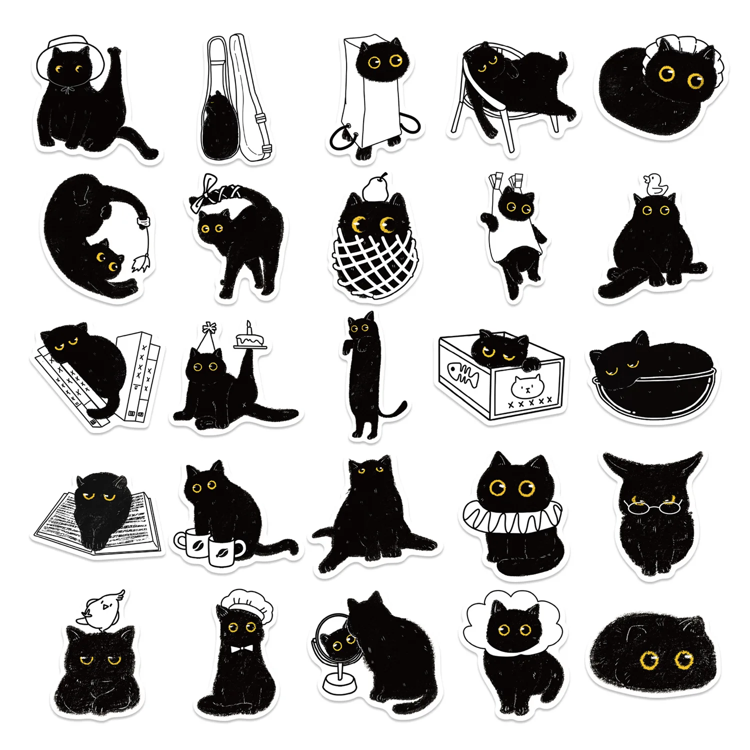 

10/50PCS Black Cat Life Log Graffiti Stickers Collage Material DIY Toys Secret for Bottle Scrapbook Travel Bag Aesthetic Decals