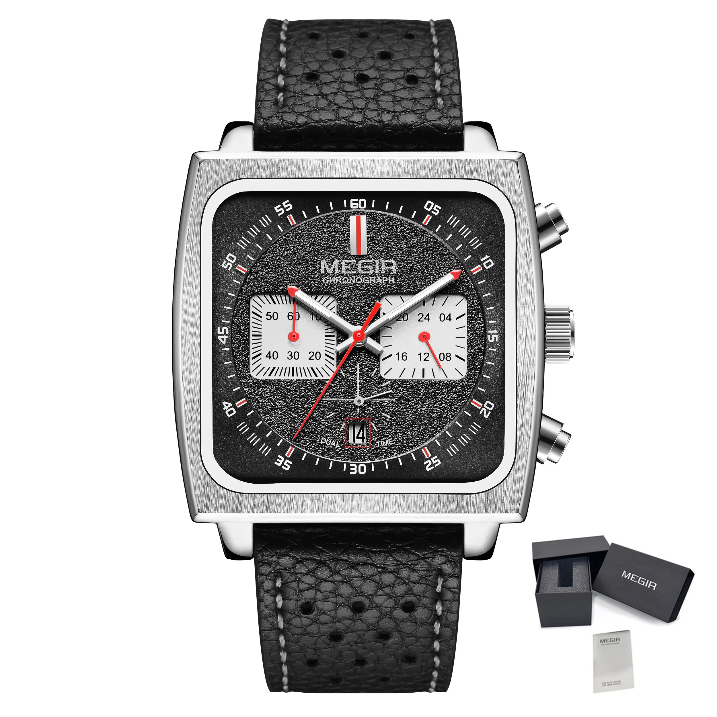 MEGIR Fashion Men Business Watches Chronograph Leather Strap Sport Military Wristwatch Luminous Clock 24-hour Reloj Hombre 2182