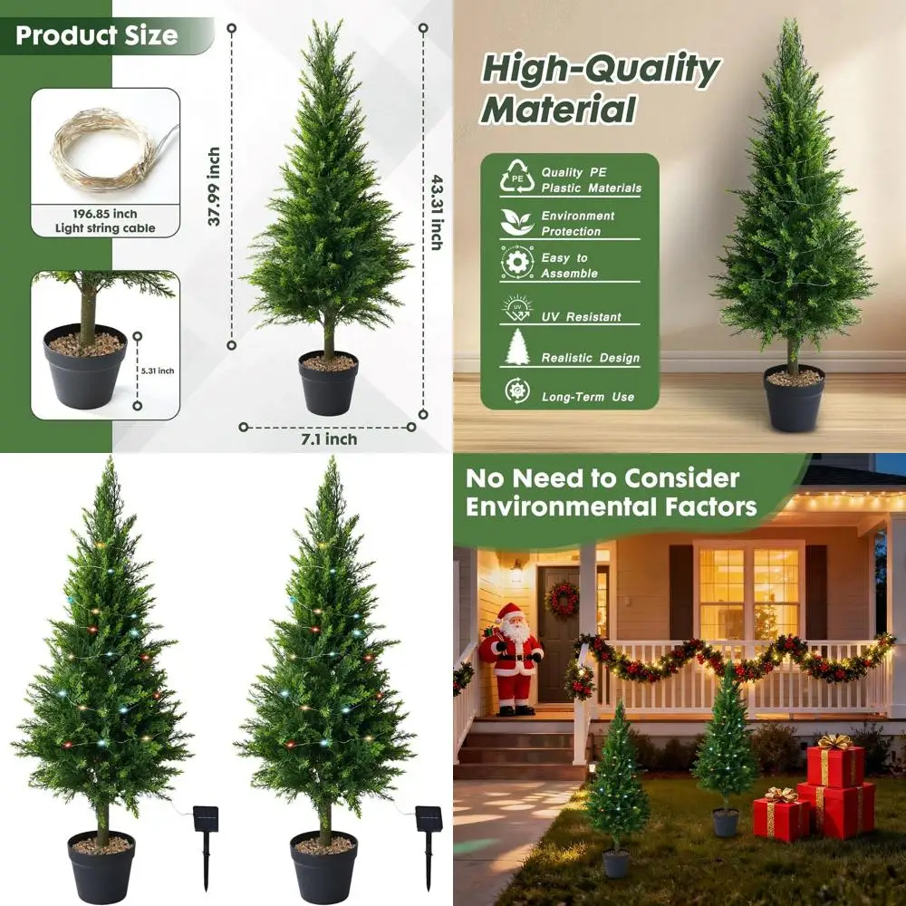 

Pair of 4FT Artificial Cedar Topiary Trees with UV-Resistant Cypress, Planters Included - Ideal for Outdoor and Indoor Spaces