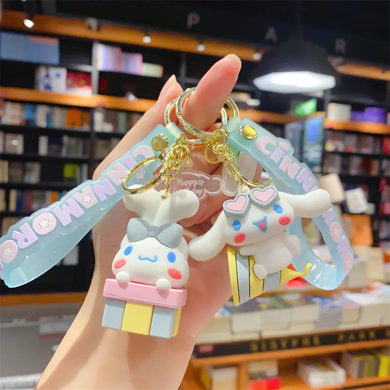 Sanrio Figure Keychain Cute Cinnamoroll Schoolbag Pendant 3D Doll Couple Car Key Chain Accessories Ornaments Kid's Birthday Gift