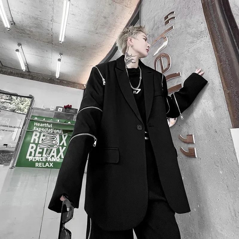 

k Sle Men's Suit Trendy Brand Zipper Design Casual Coat Hairst Favorite Anti-mainstr Functionali Outerwear