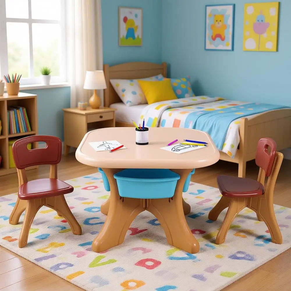 

Набор из 3 предметов: детский столик для занятий с контейнером для хранения и 2 стульчиками для чтения и творчества