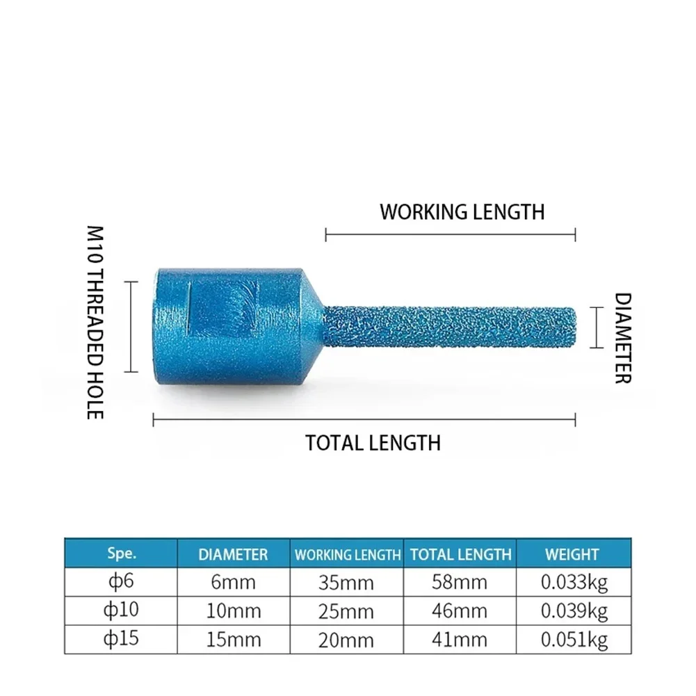 1pc m10 rosca vácuo soldada diamante dedo fresa para telha cerâmica granito mármore moagem corte 6/10/15mm