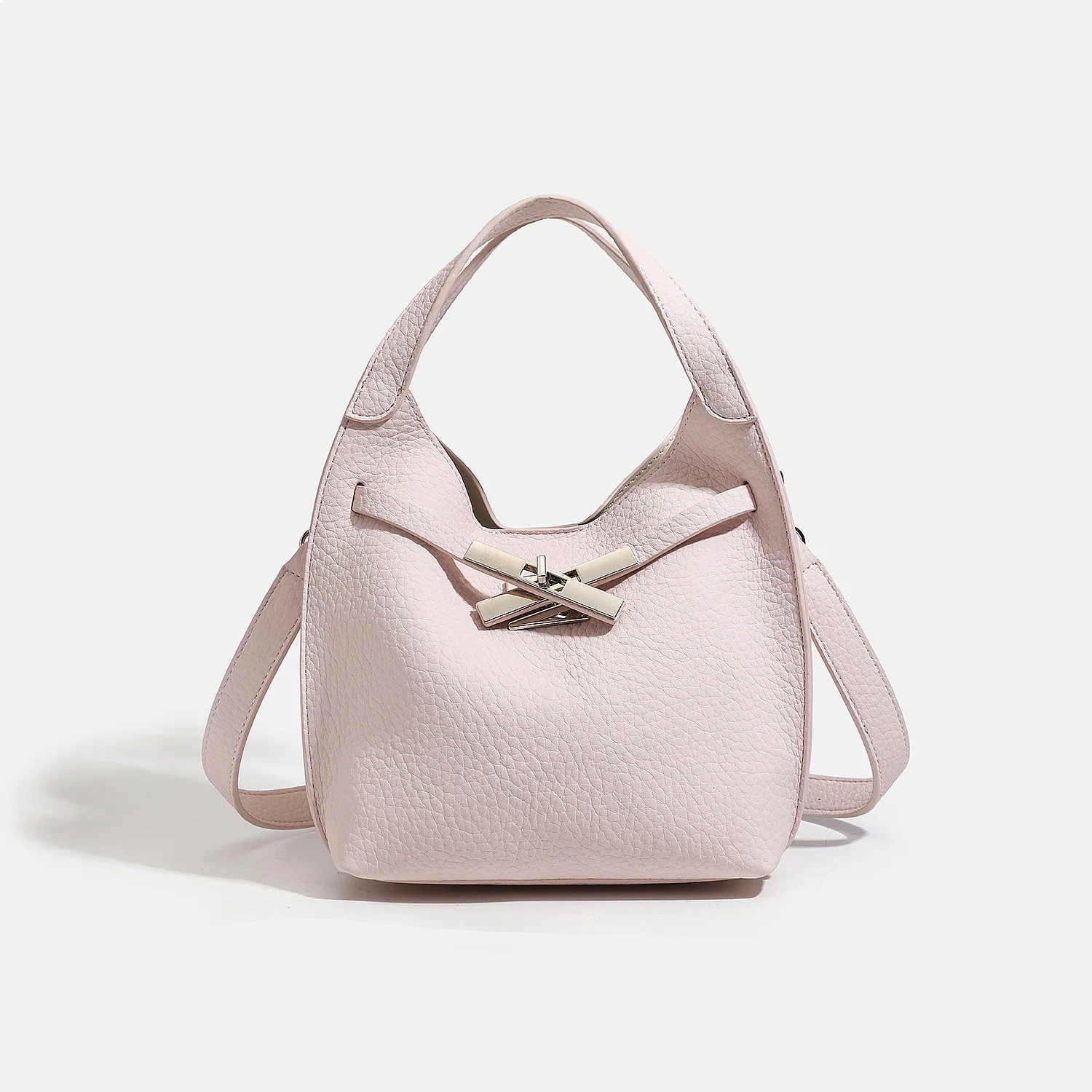 Women's 2026 New White Lychee Pattern Basket Handbag Simple Versatile Shoulder Crossbody Bucket Bag