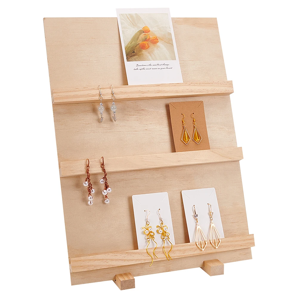 

Pine Wood Place Card Display Stands for Postcards Earring Display Cards Holder Rectangle White Finished Product: 300x21x415mm