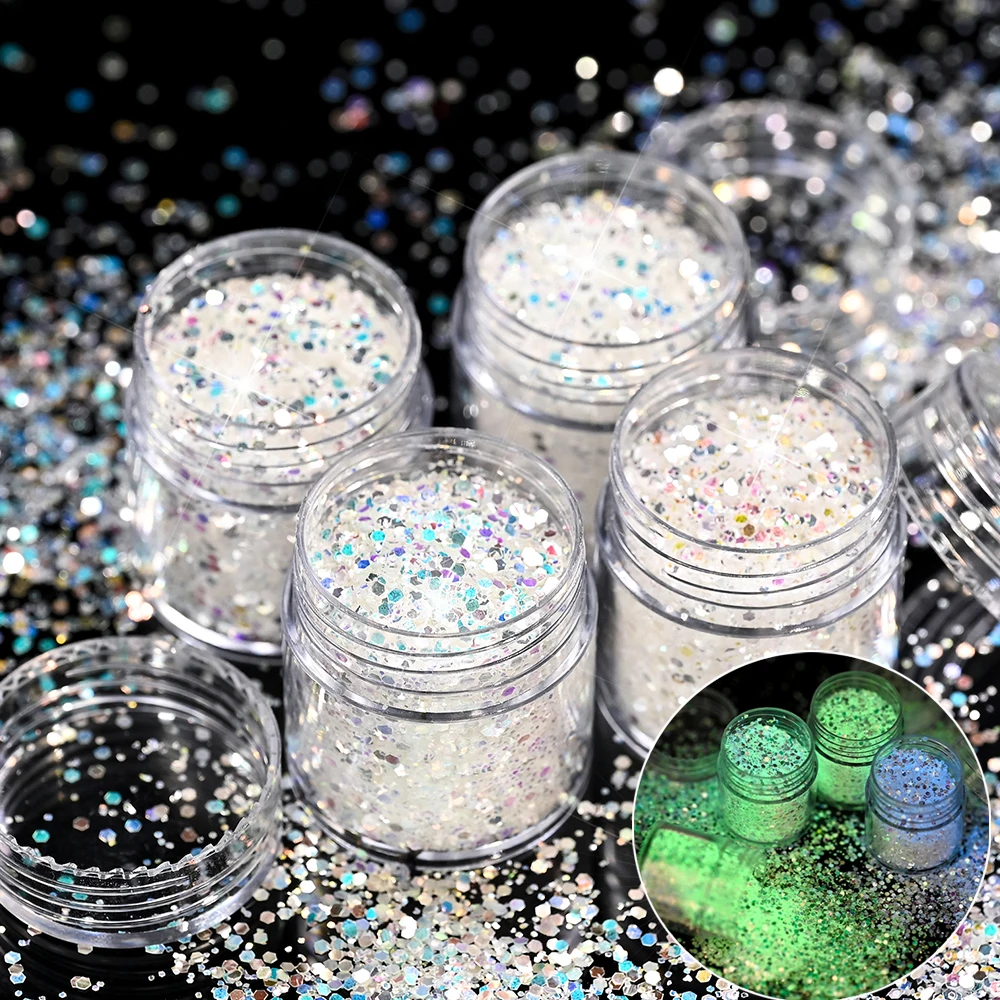 

4Pcs/set Luminous Sequins Hexagon Chunky Nail Paillette Epoxy Resin Filling Pigment Glowing In Dark Nail Flake DIY Manicure Deco