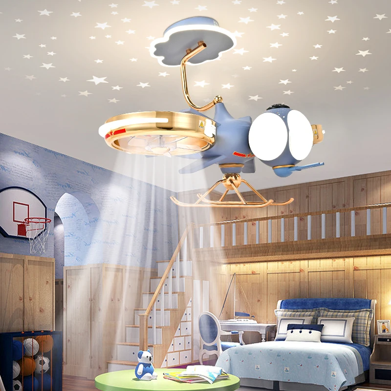 Modern LED Airplane Lamp for Children's Room Creative Fan Chandelier Kids Boys Bedroom Ceiling Pendant Light Home Decor