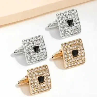 2 pares de gemelos con incrustaciones de pedrería, de forma cuadrada, hechos de aleación de zinc, para decorar las mangas de la camisa, joyería para hombre, regalos navideños, accesorios de ropa.