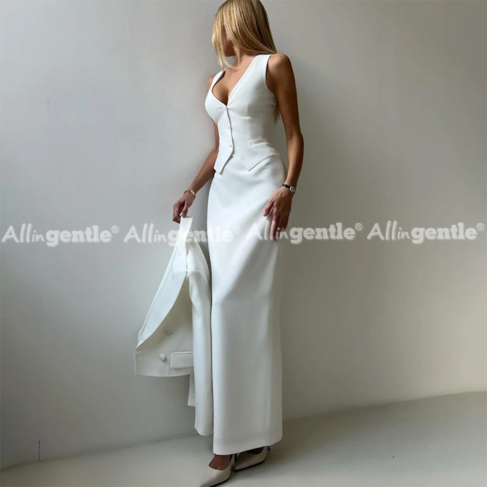 Allingentle Customed Women's White 3 Piece Suit Set Slim Fit Elegant Double-Breasted Pant Suit for Weddings & Parties