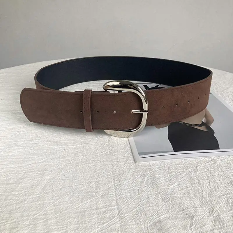 ميلارد نمط جلد الغزال حزام عريض عصري عادية دبوس مشبك حزام خمر Y2K تنوعا حزام الخريف والشتاء