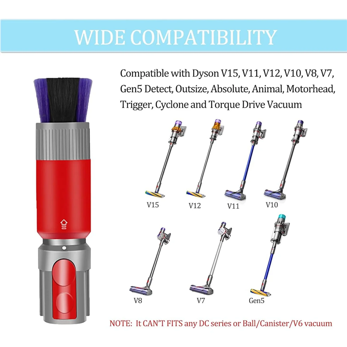 For Dyson V7 V8 V10 V11 V15 Flexible Crevice Tool and Traceless Dust Brush Attachment for Car Detailing&Corners Cleaning