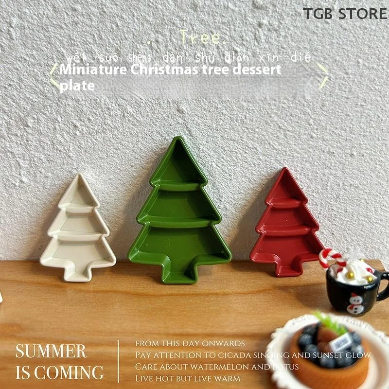 1Pcs Mini Christmas Tree Fruit Plate Dessert Meal Plate Model Dollhouse Miniature Decoration DIY Accessories Toys