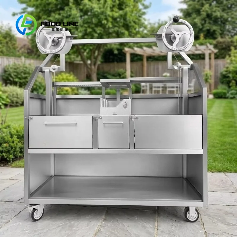 custom mobile trolley santa maria bbq grill height adjustable charcoal grill 304 stainless for outdoor resort catering business
