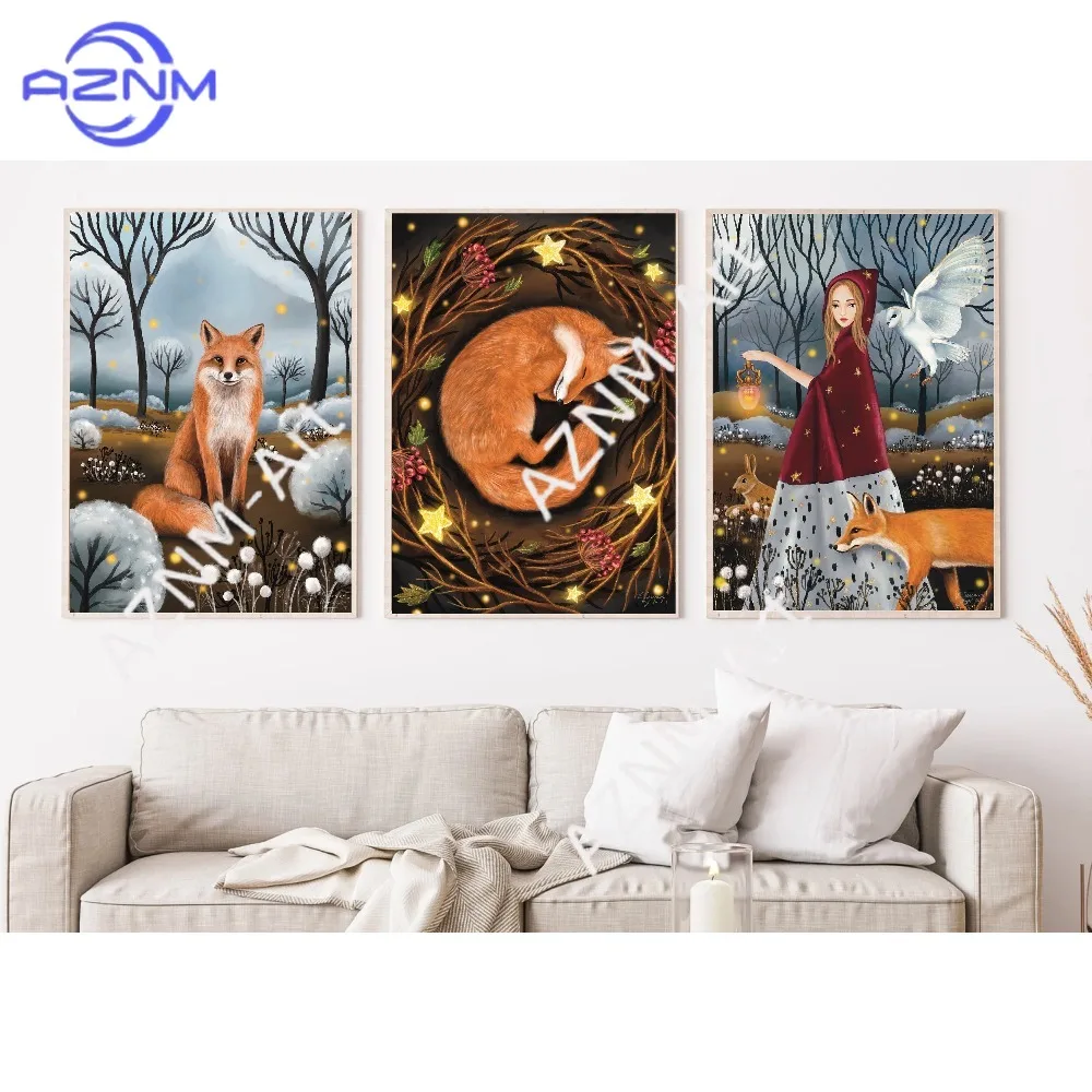 1/3PCS ，Woodlands | Forest art | Dreamy | Wildlife animals art | Fox art | Hare art | Owl art print | Prints