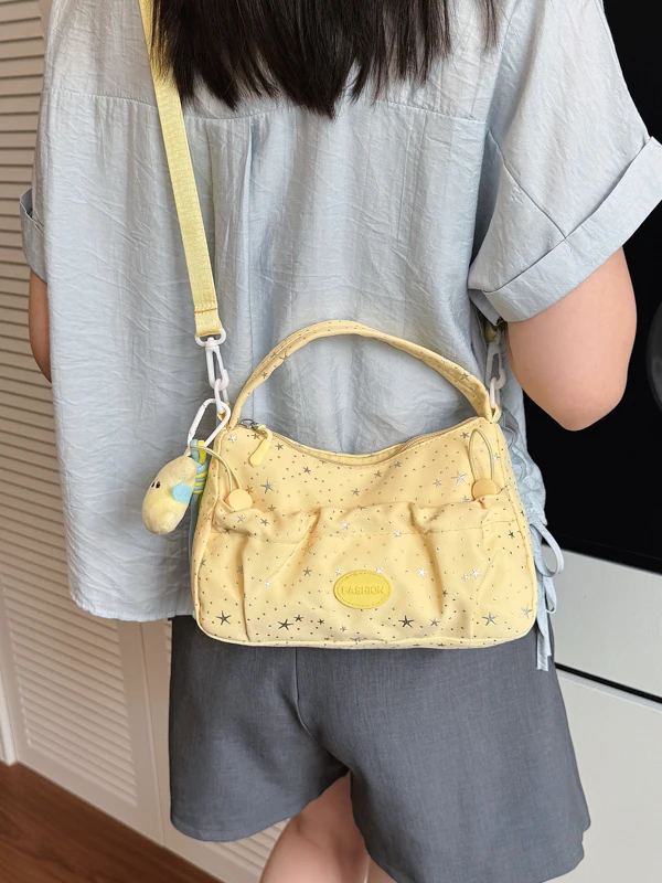 Star Print Large Capacity Shoulder Bag Women's Handbag Korean Style Student Casual Simple Style Handbag Soft Leather Purse