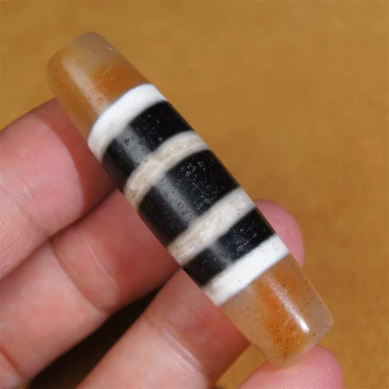 Ancient Tibetan DZI Beads Old Agate Black White Striped Totem Amulet Pendant GZI