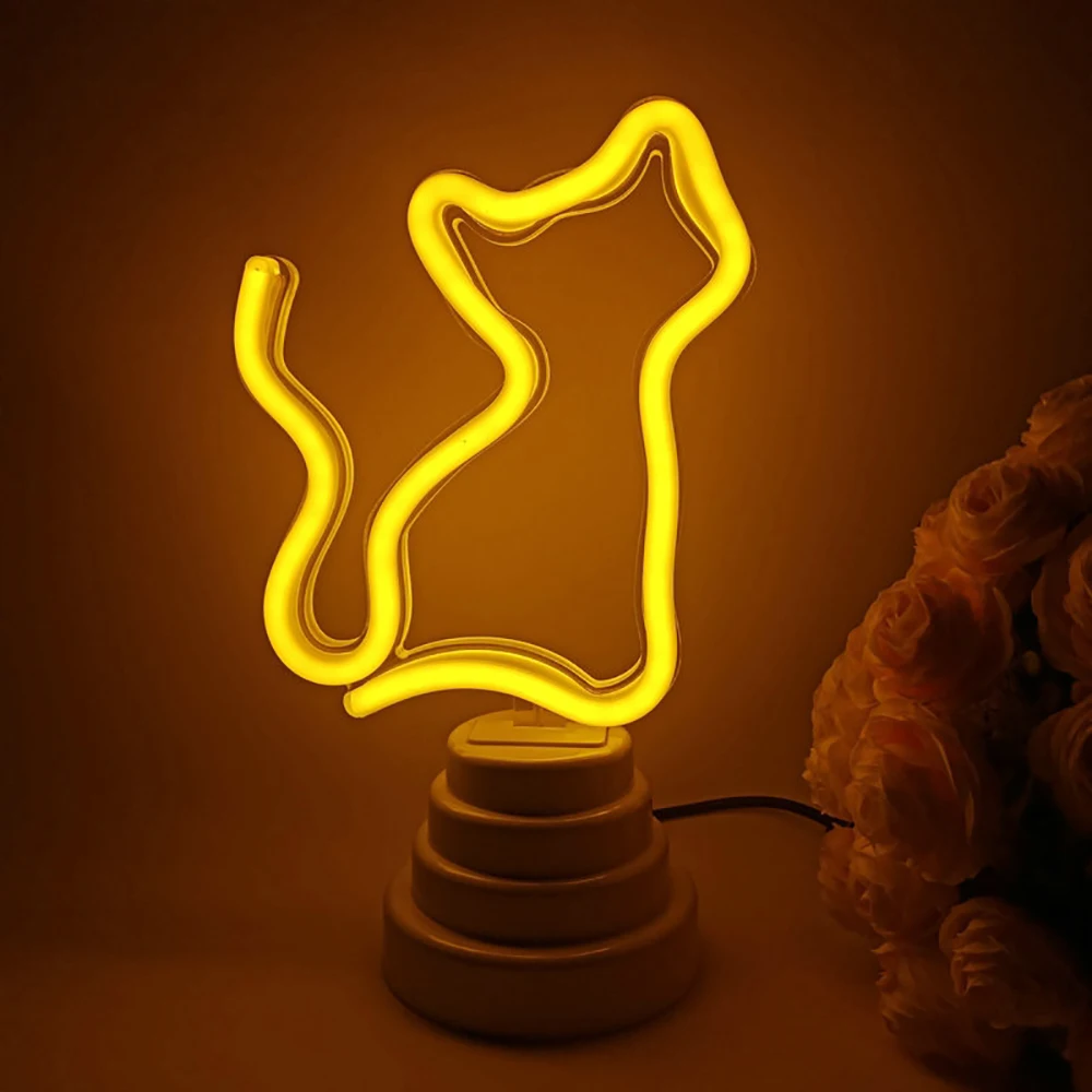 Night Sign Battery/USB Operated Dog Cat Neon Lights Novelty Light for Christmas Children's Room Party Holiday Gift Bedroom Decor