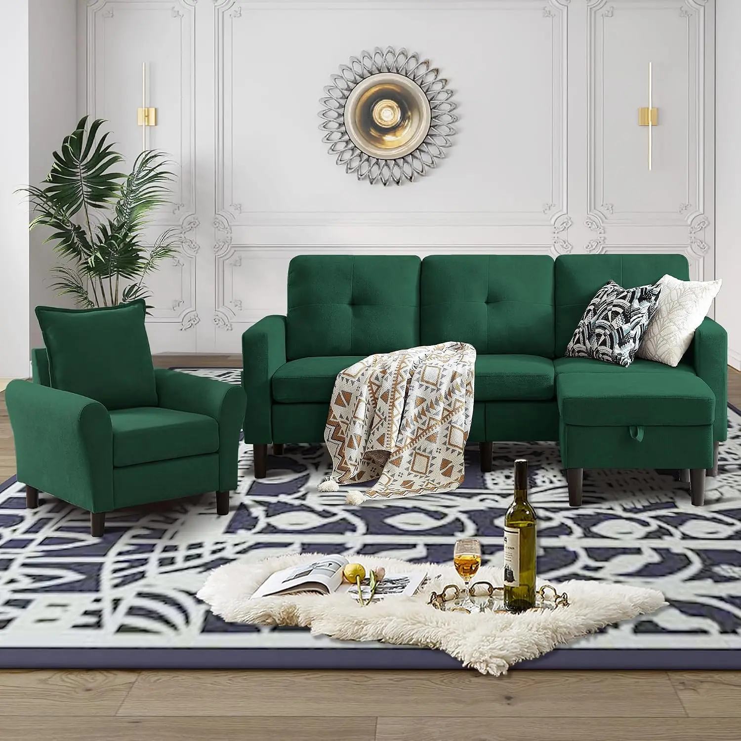 3-Seater L Shaped Convertible Sectional Sofa with Reversible Chaise & Armchair for Living Room Apartment Office, Customized