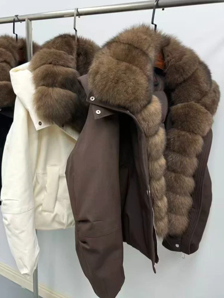 OFTBUY Fur Jacket Warm Natural Fox Fur Collar Windproof Women Casual White Goose Down Coat Thick Autumn Winter Real Fur Jacket