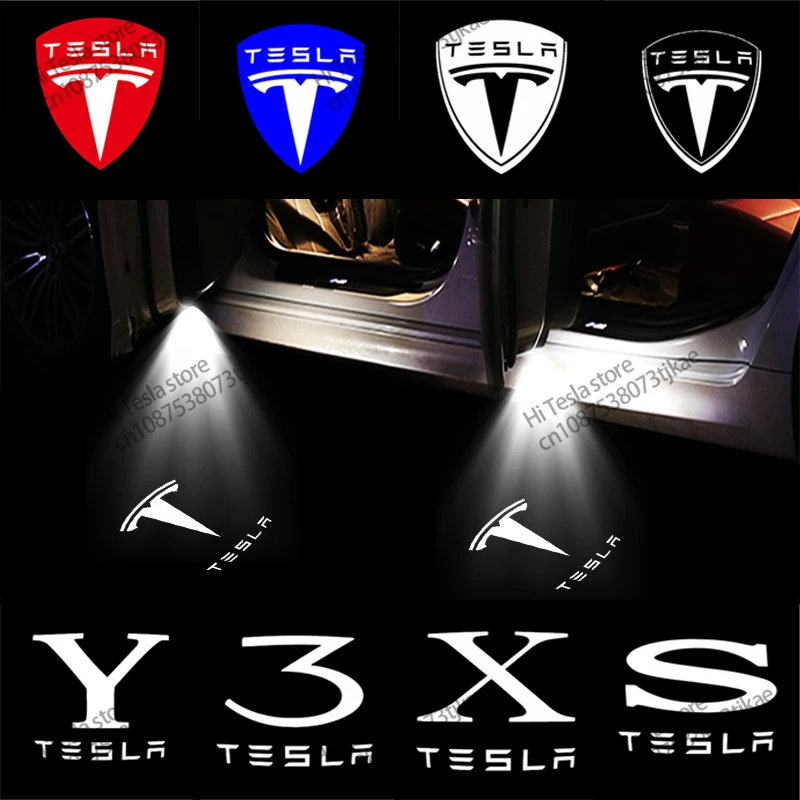 2pcs/4pcs for Tesla Model Y 3 S X Door LED Logo Projector Puddle Light Super Bright Welcome Light Laser Shadow Light Accessories