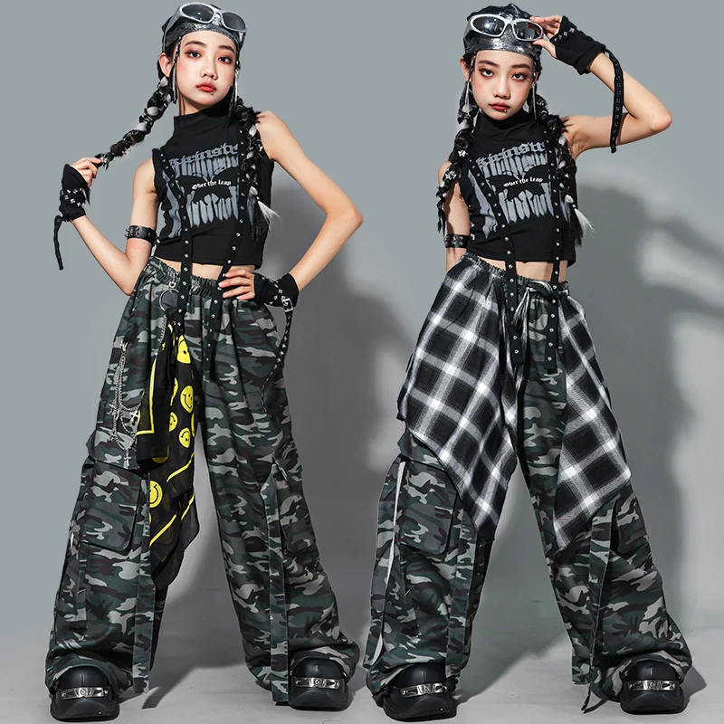 T-shirt per ragazze Hip Hop Pantaloni cargo mimetici Pantaloncini da ballo di strada Ragazze K-pop Jazz Costume Set di vestiti per bambini Bambini Streetwear