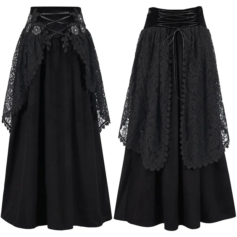 

Vintage Women Pirate Skirts Ruffled Trim Gothic Irregular Corset Matching Skirts Steampunk Medieval Showgirl Party Dress