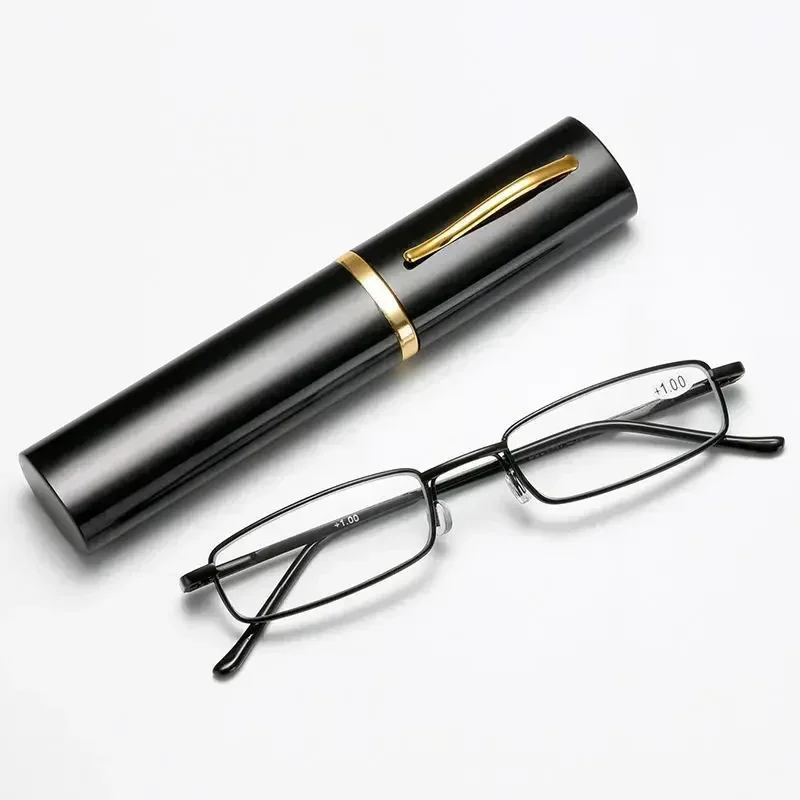 Reading Glasses Anti-blue Light for Men Women Metal Frame Portable HD Pen Holder Ultralight Glasses Eye Protection Goggles