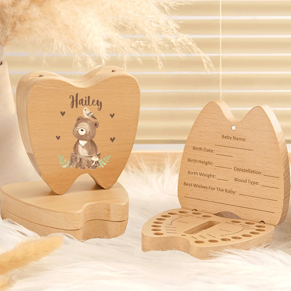 

Персонализированное милое дикое животное, коробка для зубов на заказ, коробка для сбора подарков в форме зуба, подарок для детского душа