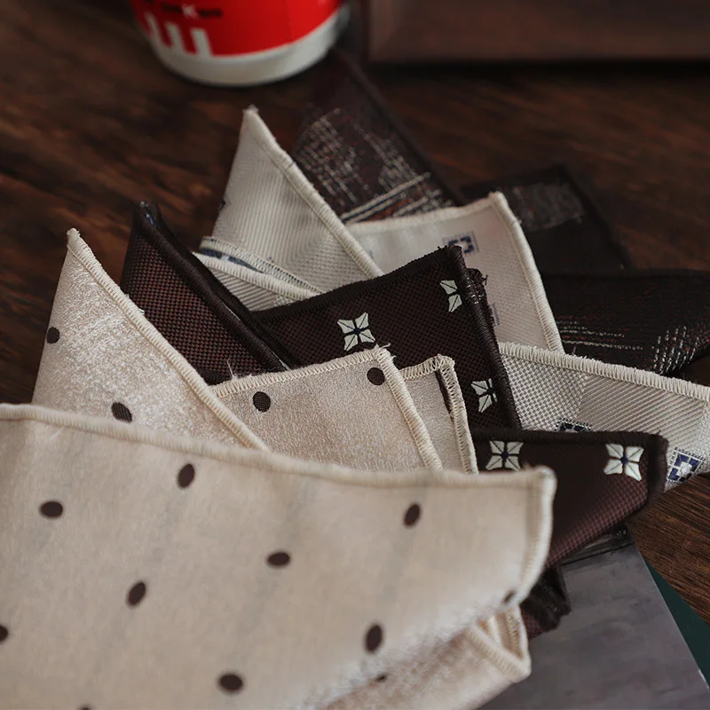 5pcs Retro Brown Beige Orange Business Suit New Pocket Towel Korean Version Men's Scarf Wedding Party