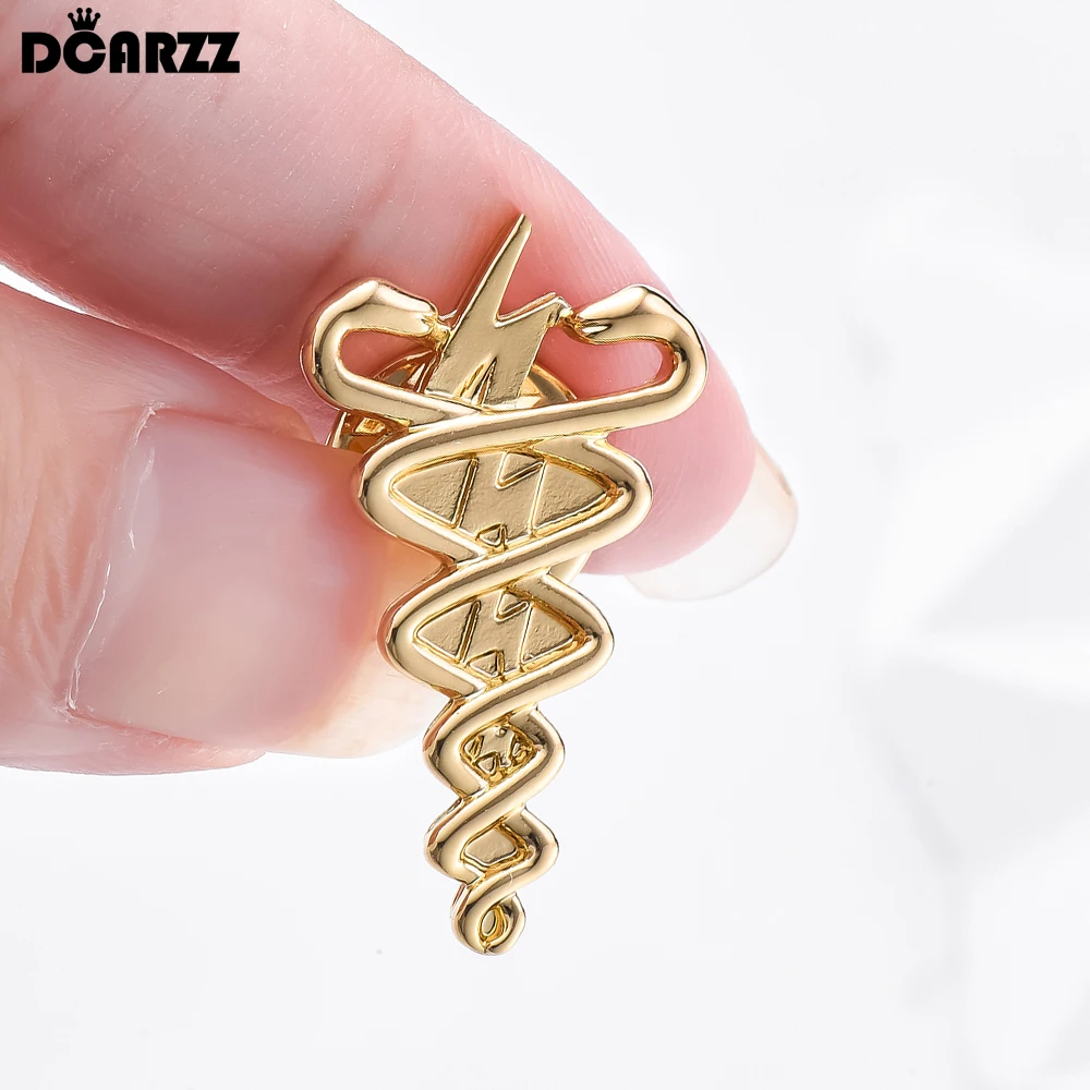 DCARZZ New Physiotherapy Lightning Snake Caduceus Brooch Pin Medical Lapel Badge Jewelry for Nurse Doctor Gifts