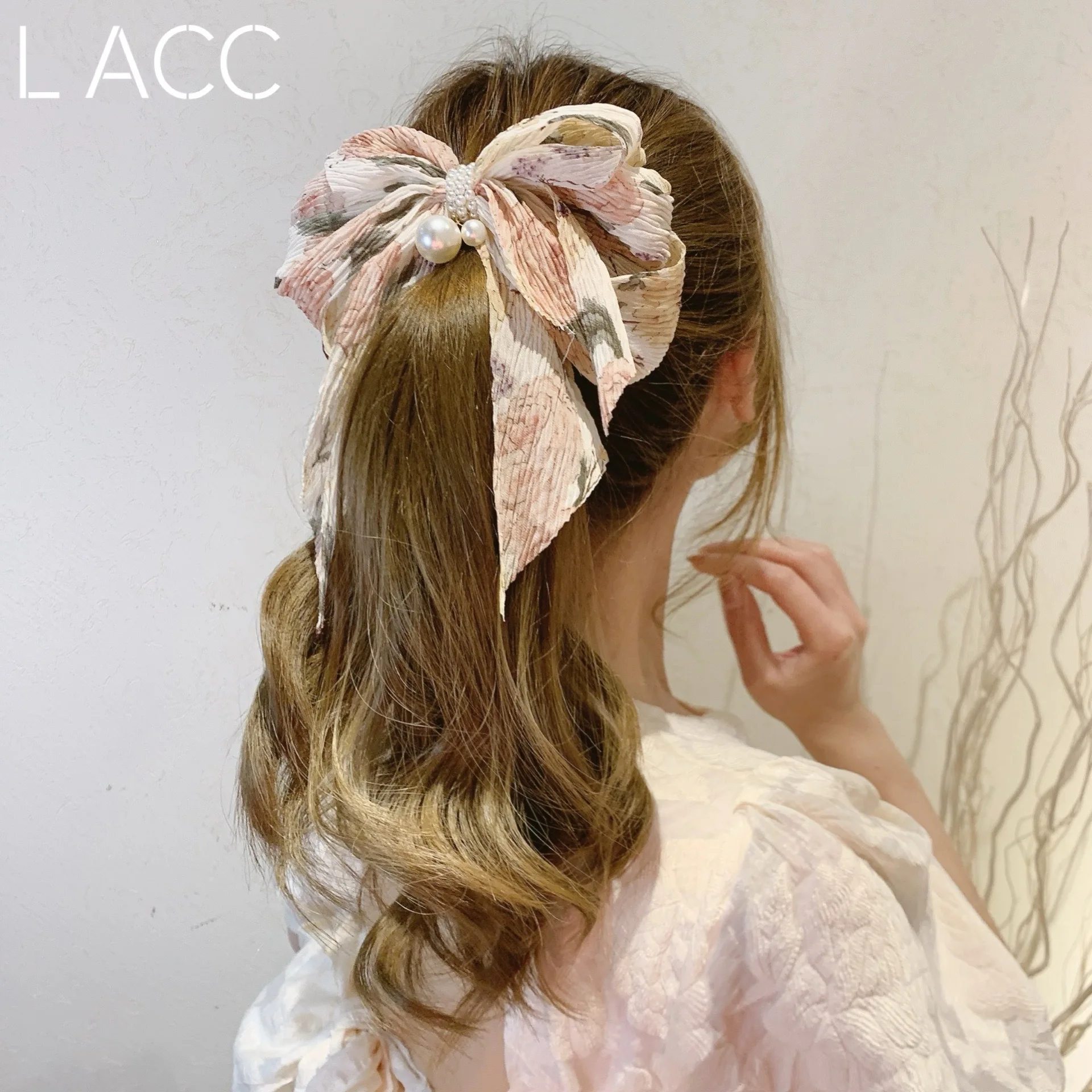 

Spring and summer style big bow floral hairpin head clip spring clip