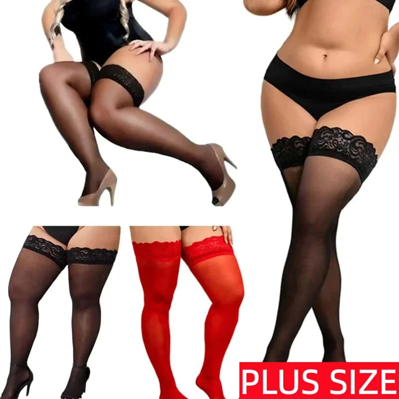 Elastic Plus Large Size Fishnet Black Lace Thigh High Knee Red Stockings Christmas Long Socks for Oversized Women Sexy 3XXXL 5XL