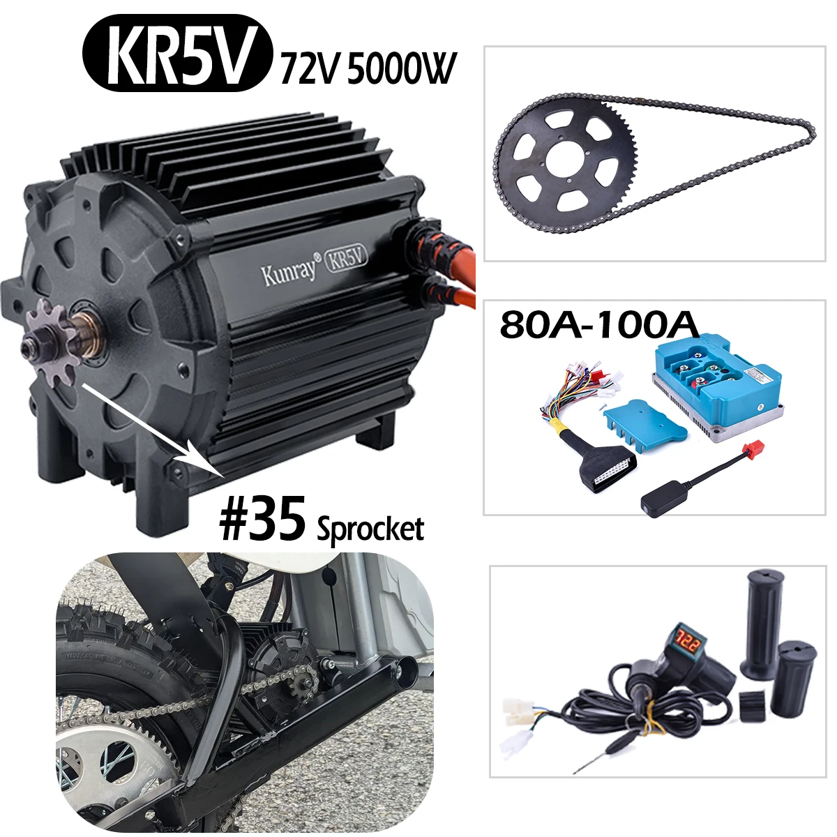 Kunray KR5V Electric BLDC Motor Conversion Kits 72V 5000W Upgrade Motor Razor Push Scooter/Go Karts/Electric Motorcycle 80A-100A