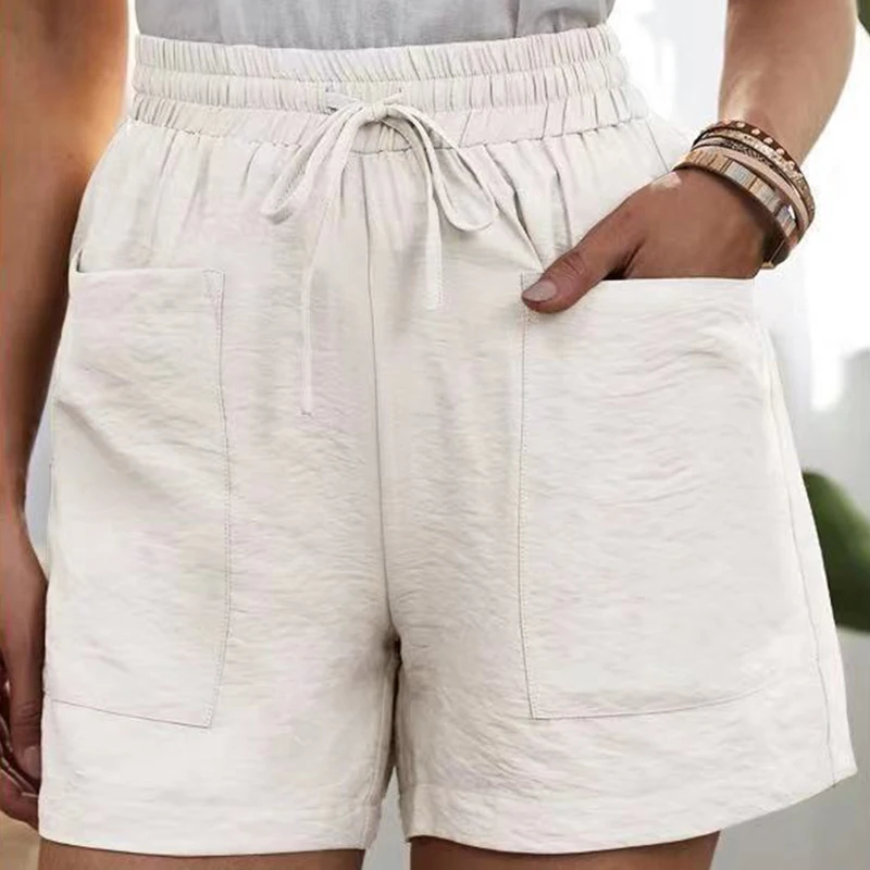 Classic Casual Loose Women Shorts Fashion Solid Oversized Wide Leg Straight Short Stylish Elastic High Waist Big Pocket Trousers