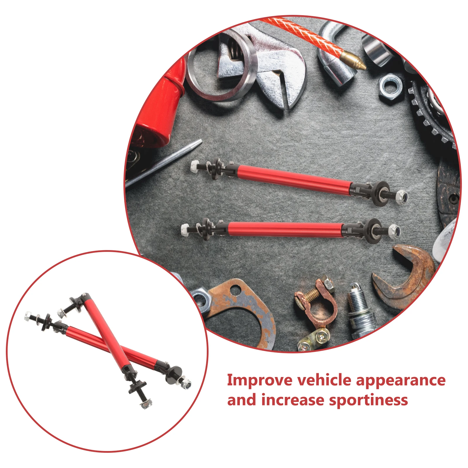 

1Pair Car Modification Parts Aluminum Alloy Front Bumper Lip Strut Rods Splitter Adjustable Easy Installation Stability