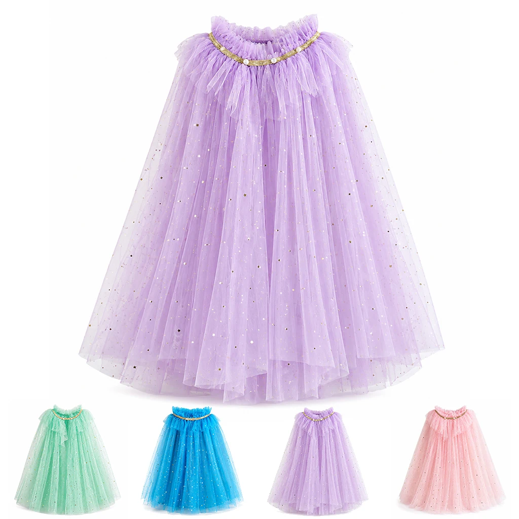 Girls Sparkly Princess Cape Kids Star Tulle Cloak Fairy Mesh Dress Up Shawl Australia Book Week Costume Halloween Party Outfit