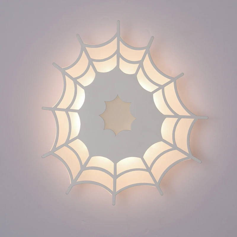 

Modern Simple Spider Web Led Wall Sconce Lamp Personalized Bedroom Bedside Wrought Black Iron Wall Lamp With Acrylic Lampshade