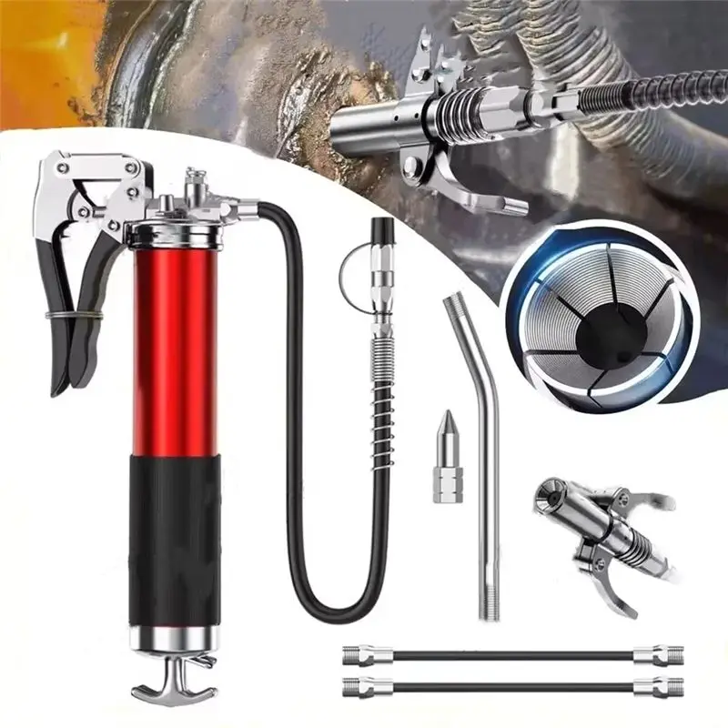 Mar.Manual Pistol Grip Grease Gun Set Aluminum Alloy Mini Grease Gun High-Pressure Pumping 7000PSI Grease Filling