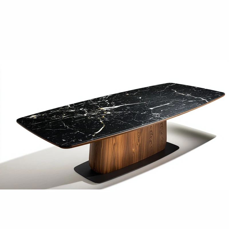 

Natural luxury stone dining table and chair combination marble modern simple home villa large flat high-end table