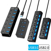 USB 2.0 Hub USB Hub 2.0 Multi USB Splitter Hub Use Power Adapter 4/7 Port Multiple Expander USB 3.0 Hub with Switch 30CM Cable