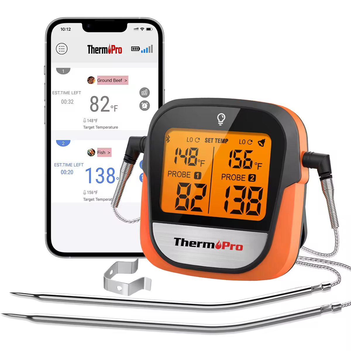 ThermoPro TP902 Bluetooth 135M Бездротовий діапазон Подвійний датчик М'ясо BBQ Гриль Духовка Цифровий термометр для кухні