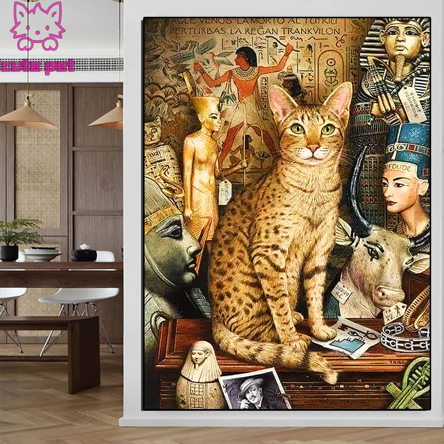 5D Decor egyptian ocelot Diamond Painting Cleopatra Diamond Mosaic Rhinestones Retro Style Cross Stitch Embroidery Full Display