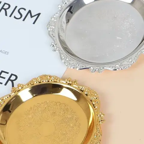 الفضة الذهبي الحديد صينية لوحة لامعة للزينة الحلي بوفيه كعكة الفاكهة لوازم الحفلات الحلوى أشتات تخزين لوحات