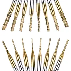 Fresa de carburo recubierta de titanio, cortador de bordes de grabado, brocas de enrutador CNC, molino de extremo para máquina PCB, 0,8mm-3.175mm