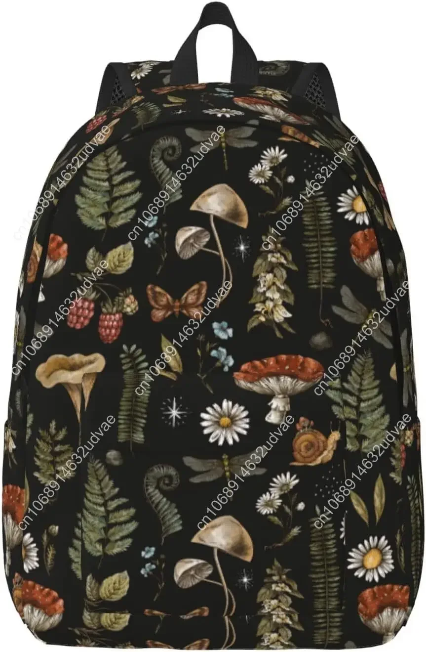 Vintage Mushroom Witchcraft Plant School Backpack for Girls Women Lightweight Canvas Bookbag Casual Laptop Daypack