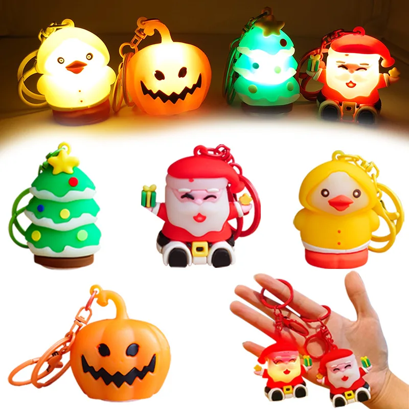 Creative Santa Claus Christmas Tree Pumpkin Chick Night Light Keychain Pendant Cartoon Cute Animal Light-emitting Toys Gifts