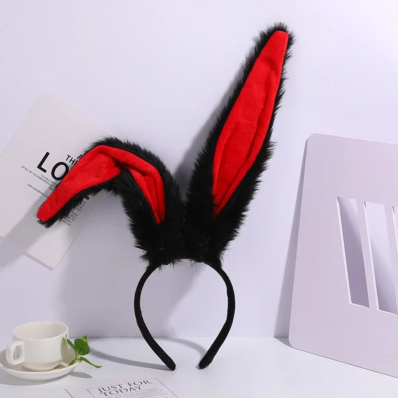 Female cute Girls Lolita Cosplay Headband Fluffy Plush Sweet Long Rabbit Bunny Ears Bandana Hair Hoop Cartoon Anime Headpiece