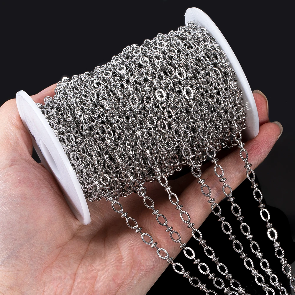 2M Stainless Steel Embossed Radial Grain Link Chain Metal Beads Steel Color Chains Jewelry Making DIY Bracelet Necklace Material